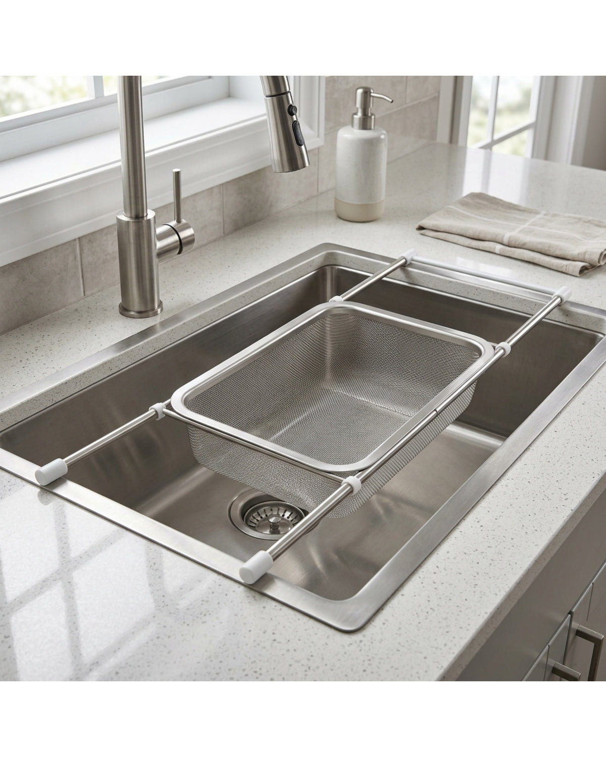 Zilfa Expandable Over Sink Stainless Mesh Colander 43 cm - Lifestyle view