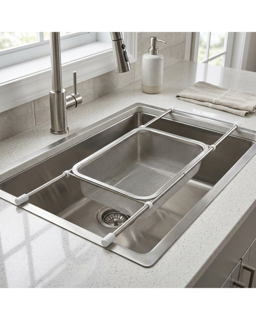 Zilfa Expandable Over Sink Stainless Mesh Colander 43 cm - Lifestyle view