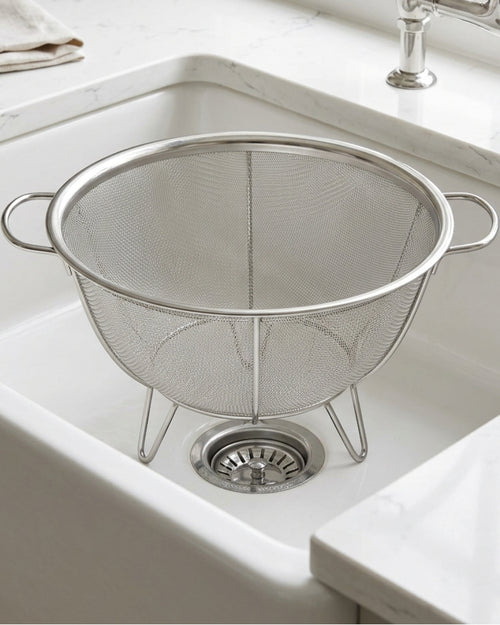 Zilfa Round Footed Stainless Mesh Colander 28 cm - Lifestyle view